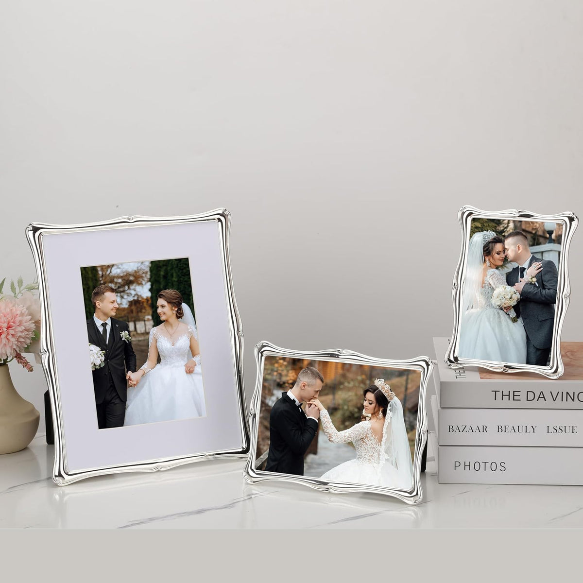 Silver 8x10'' Premium Alloy Picture Frame with Acid Free Mat for 5x7'',Luxury Hi-End Photo Frames 5x7'' with Black Velevt Backing for Desktop and Wall Hanging