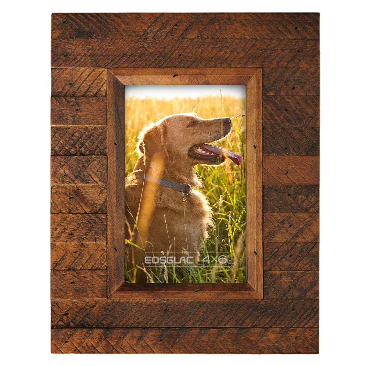 Eosglac Wooden 5x7 inch Picture Frame, Wood Plank Design with Rustic Brown Finish, Wall Mounting or Tabletop Display, Handmade Photo Frame