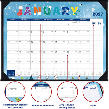 2027 Desk Calendar - Large Desk Calendar 2027, 22" x 17", Jan. 2027 - Dec. 2027, Desk Calendars Large, 12 Months, Corner Protectors, Hanging Holes, Notes - 12 Themes