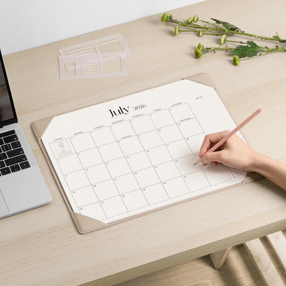 Cabbrix Desk Calendar 2026 with Desktop Mat, Simplified Medium Desk Pad Calendar 15" x 12" July 2026 to December 2027, Desk Blotter Calendar for Home School and Office (Apricot)