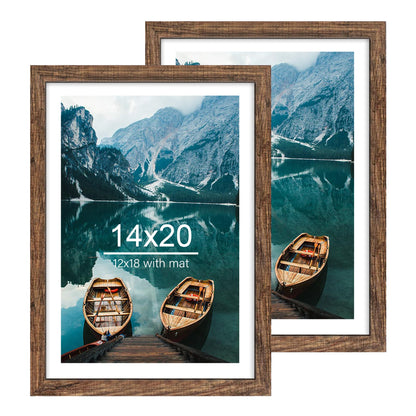 Hongkee 8x11 Picture Frame Set of 2, Real Glass, Rustic Brown Wood Frame