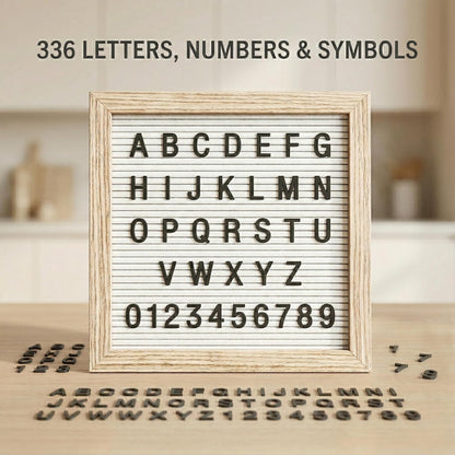 White Felt Letter Board 10x10in, 336 Letters, Wood Frame Message Board