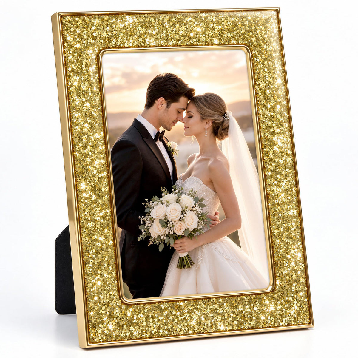4x6 Enamel Picture Frame with Gold Metal Edge & HD Tempered Glass, Yellow