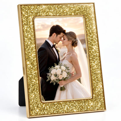 4x6 Enamel Picture Frame with Gold Metal Edge & HD Tempered Glass, Yellow