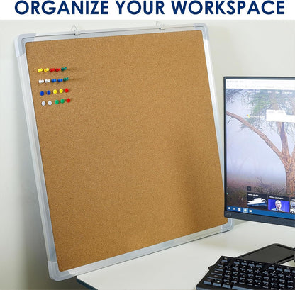 Cork Board 24x24 in, Framed Wall Hanging Bulletin Board with 10 Thumb Tacks