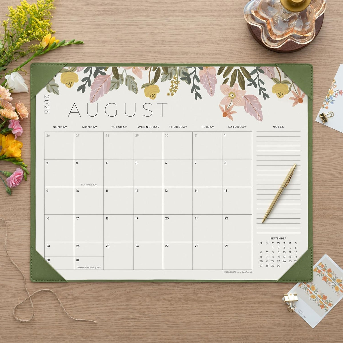 Desk Calendar 2027 with Desktop Mat, Cabbrix Large Desk Pad Calendar 22 x 17 Inch 18 Months Runs From January 2027 to June 2028, Floral Design Calendar 2027 for Home School and Office (Green)