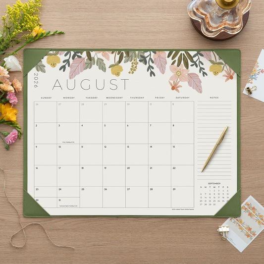 Desk Calendar 2027 with Desktop Mat, Cabbrix Large Desk Pad Calendar 22 x 17 Inch 18 Months Runs From January 2027 to June 2028, Floral Design Calendar 2027 for Home School and Office (Green)