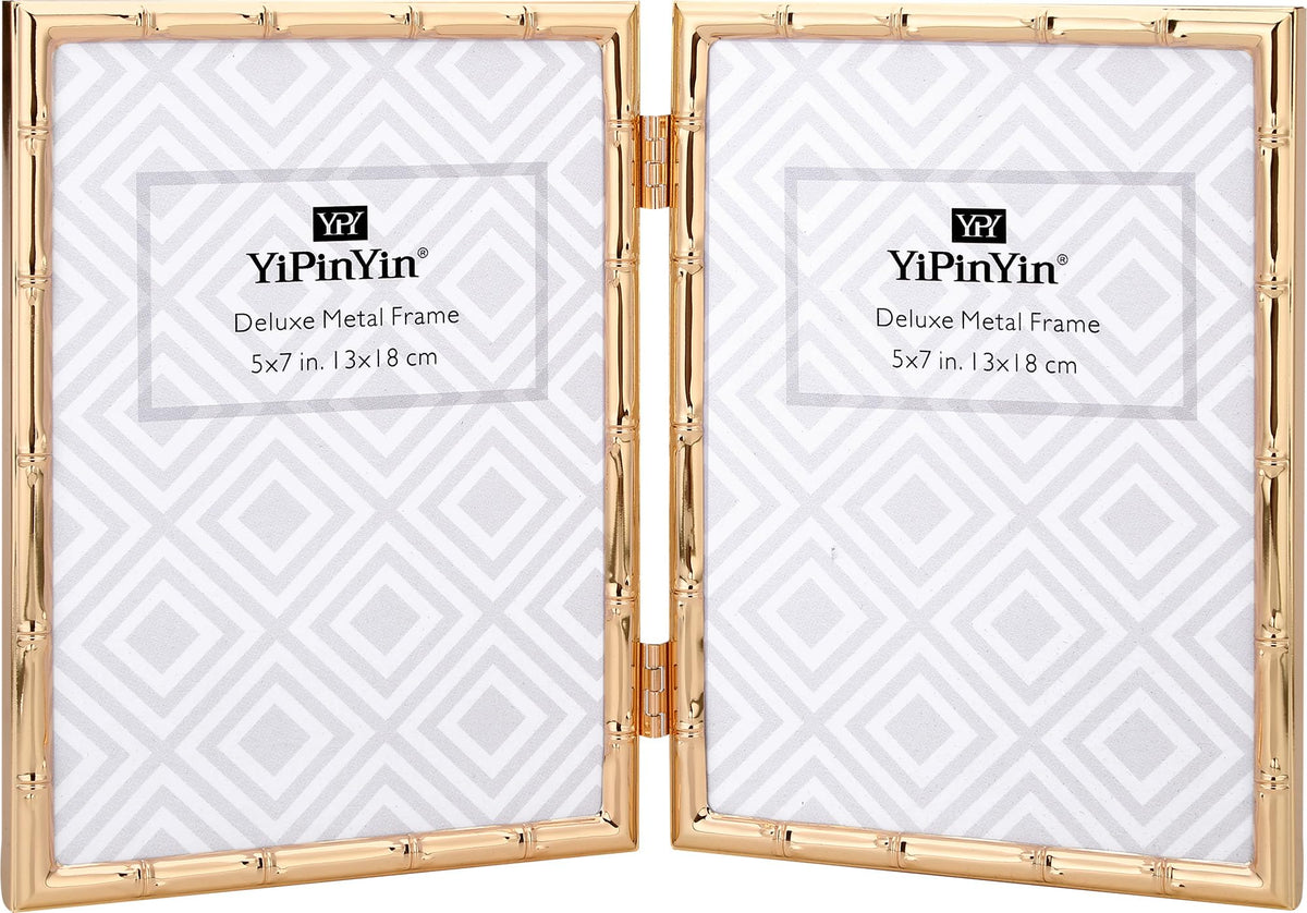 6x8''Bamboo Detail Dark Gold Metal Picture Frame 2pack,With Acid Frame Mount for 4x6'',Elegant Gold Plated Baby Nurse Photo Frames 6x8''With Soft Touch Velvet Backing for Desktop and Wall Décor