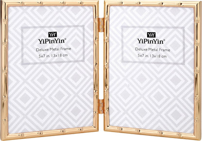 6x8''Bamboo Detail Dark Gold Metal Picture Frame 2pack,With Acid Frame Mount for 4x6'',Elegant Gold Plated Baby Nurse Photo Frames 6x8''With Soft Touch Velvet Backing for Desktop and Wall Décor