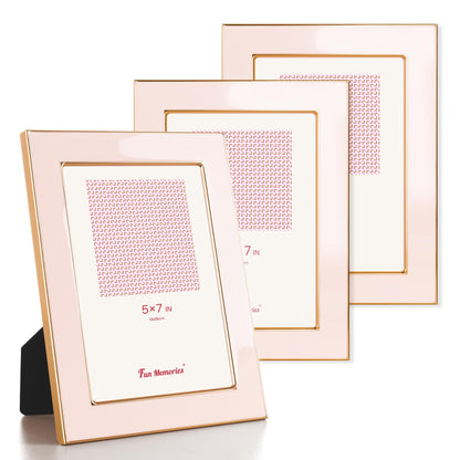 Fun Memories 4x6 Enamel Picture Frame with HD-Tempered Glass, Gold Metal Edge with Easel, Vertical & Horizontal Display, Wall and Tabletop Display Family Photo Gallery (White Enamel,1P)