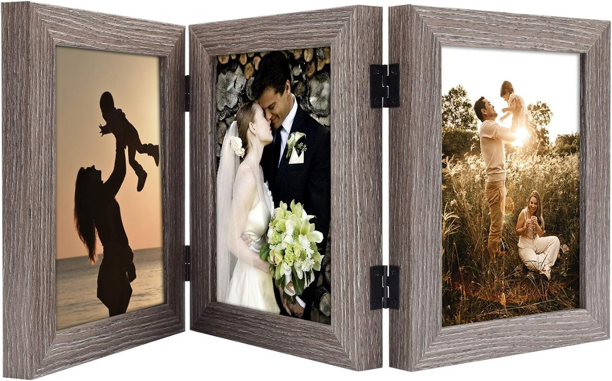 Golden State Art, 5x7 Triple Picture Frame Black- Real Glass, 1 Pack