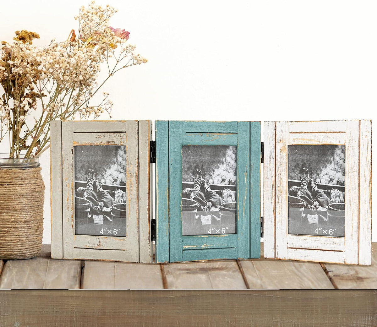 RiteSune Rustic Picture Frame 3 Folding 5X7 Triple Hinged