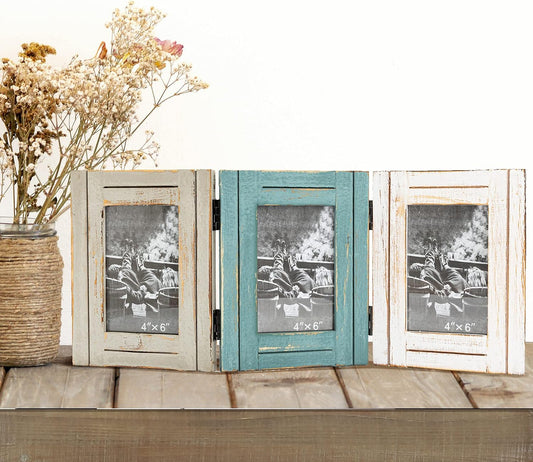 RiteSune Rustic Picture Frame 3 Folding 5X7 Triple Hinged