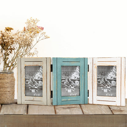 RiteSune Rustic Picture Frame 3 Folding 5X7 Triple Hinged
