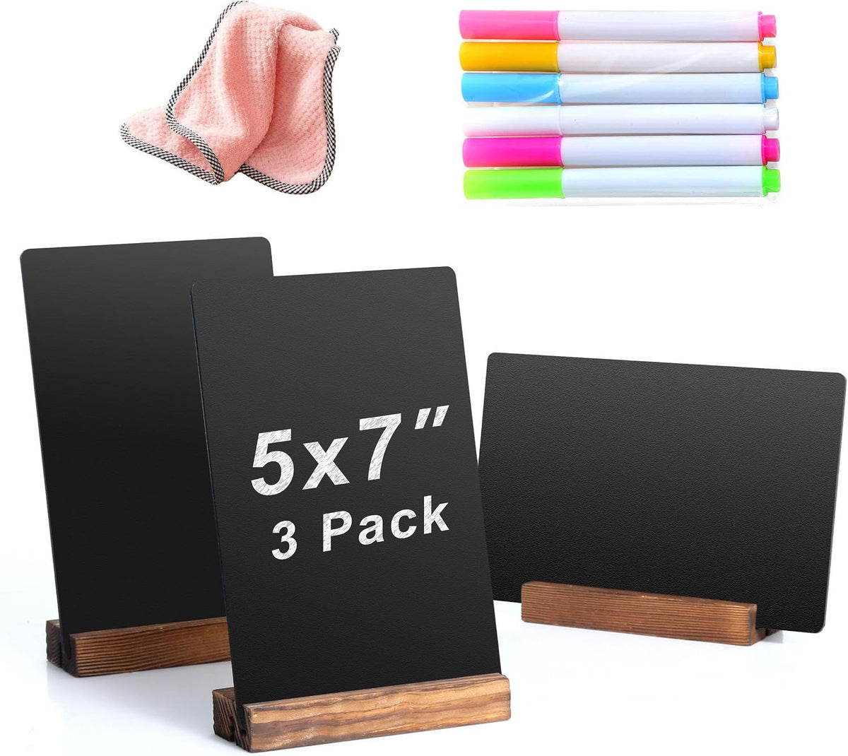 3 Pack 8.7x12 in Desktop Small Chalkboard Sign with Wood Base