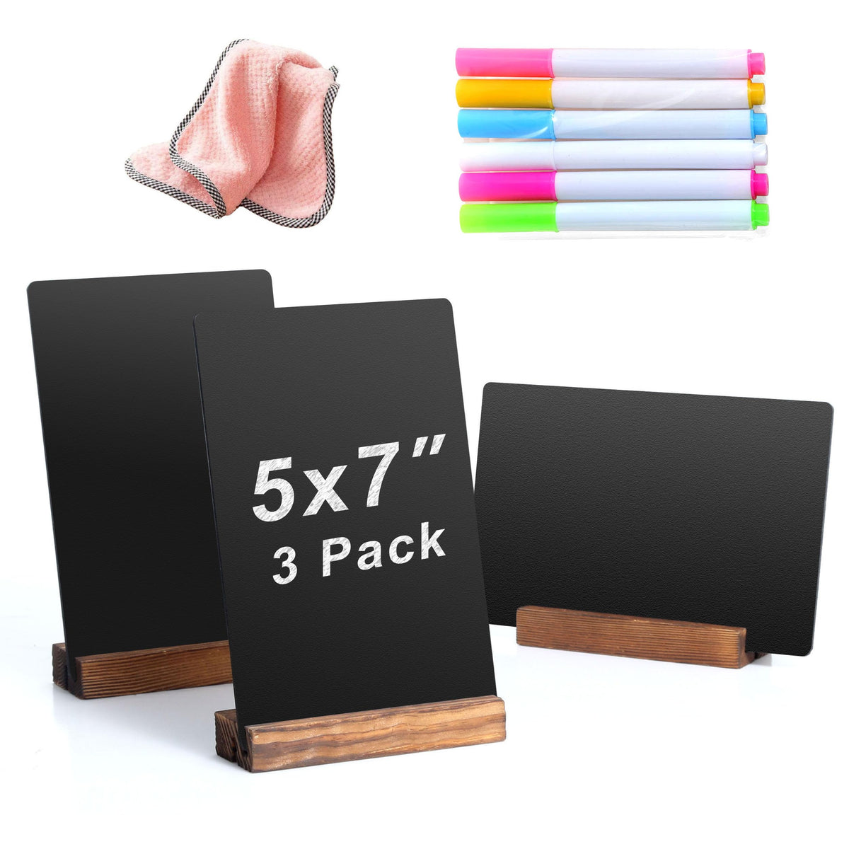 3 Pack 8.7x12 in Desktop Small Chalkboard Sign with Wood Base
