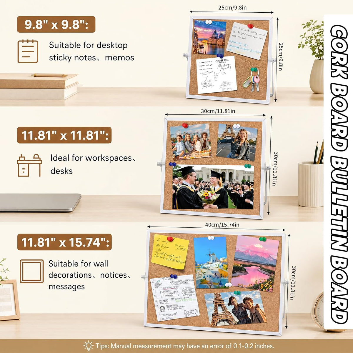 11.81"×15.74" Double Sided Cork Bulletin Board Aluminum Border Stand