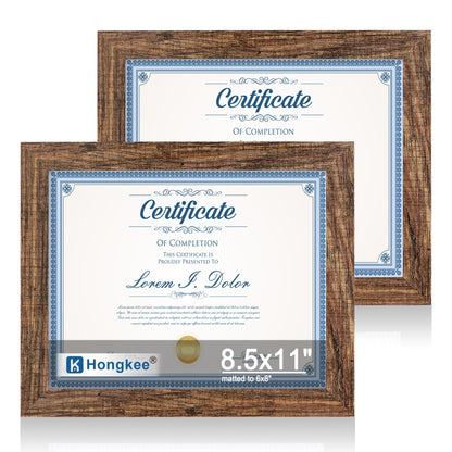 Hongkee 8x11 Picture Frame Set of 2, Real Glass, Rustic Brown Wood Frame