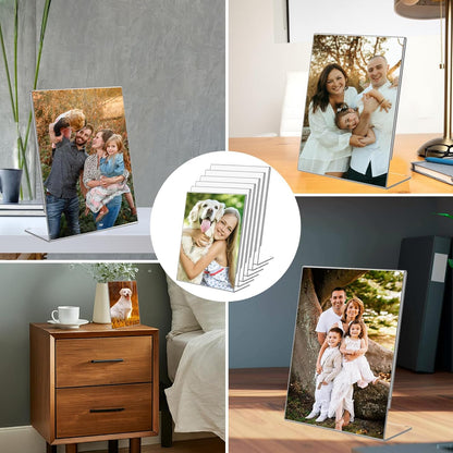 6 Pack 4x6 Inch Clear Acrylic Self Standing Picture Frames,Clear Photo Frame Stand Tabletop Display for Home or Office Décor，Vertical