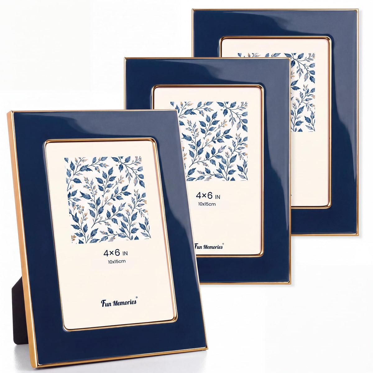 Fun Memories 4x6 Enamel Picture Frame with HD-Tempered Glass, Gold Metal Edge with Easel, Vertical & Horizontal Display, Wall and Tabletop Display Family Photo Gallery (White Enamel,1P)