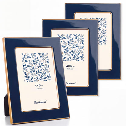 Fun Memories 4x6 Enamel Picture Frame with HD-Tempered Glass, Gold Metal Edge with Easel, Vertical & Horizontal Display, Wall and Tabletop Display Family Photo Gallery (White Enamel,1P)
