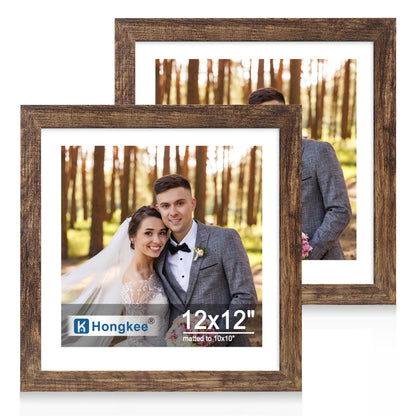 Hongkee 8x11 Picture Frame Set of 2, Real Glass, Rustic Brown Wood Frame
