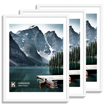 Hongkee 12x12 White Picture Frames Set of 3, Real Glass, Wood Frame,Mat 8x8