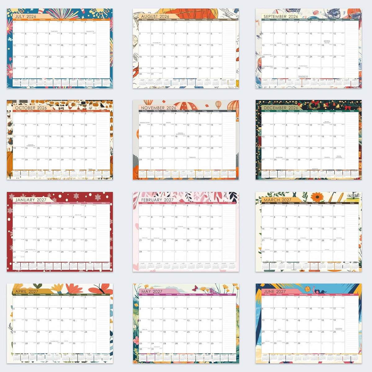 Large Desk Calendar 2026-2027,Jul 2026-Dec 2027,Gannyfer 18-Month Calendar