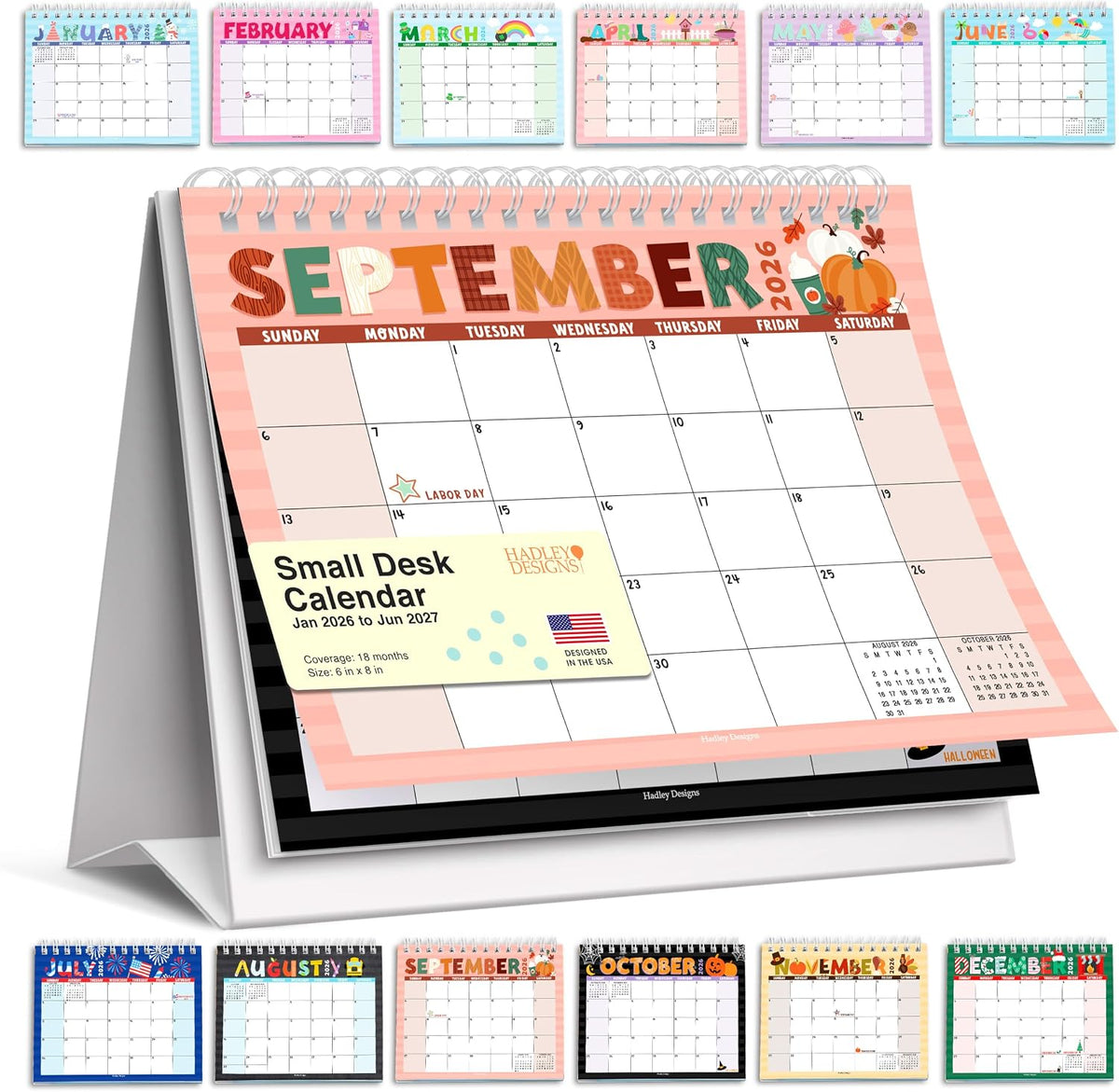 Small Desk Calendar 2026-2027 Standing Flip - 2026 Desk Calendar Small