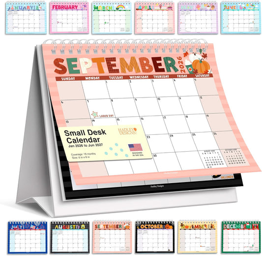 Small Desk Calendar 2026-2027 Standing Flip - 2026 Desk Calendar Small