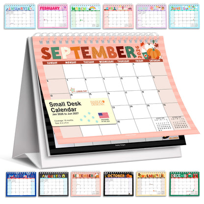 Small Desk Calendar 2026-2027 Standing Flip - 2026 Desk Calendar Small