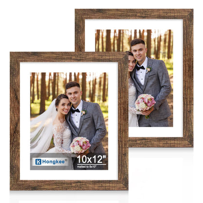 Hongkee 8x11 Picture Frame Set of 2, Real Glass, Rustic Brown Wood Frame