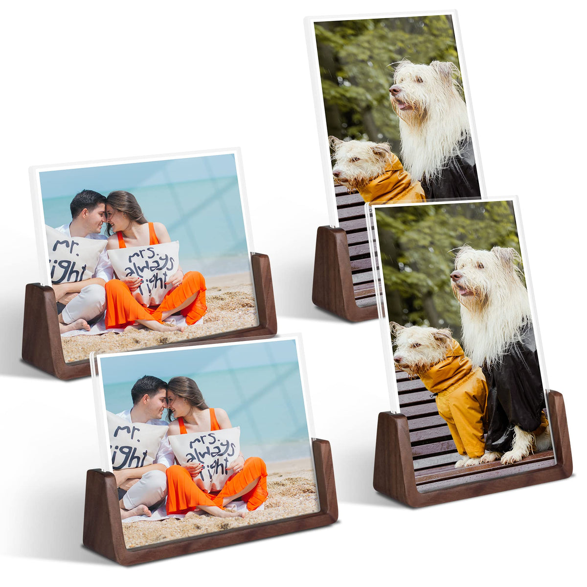 4x6 Picture Frame - 2 Pack, Rustic Wooden Photo Frame with Walnut Wood Base and High Definition Acrylic Glass Covers for Tabletop or Desktop Display (4x6 inch, Horizontal + Vertical)