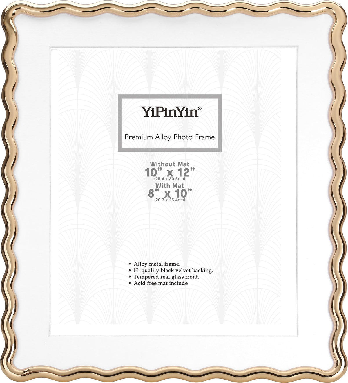 YiPinYin 4x6‘’ Gold Picture Frames Set of 2,High-End Heavy Duty Zinc Alloy Photo Frames with Wave Design,Velvet Backing, Dual Use for Desktop Display & Wall Hanging