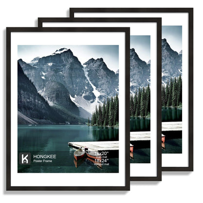 Hongkee 12x12 White Picture Frames Set of 3, Real Glass, Wood Frame,Mat 8x8