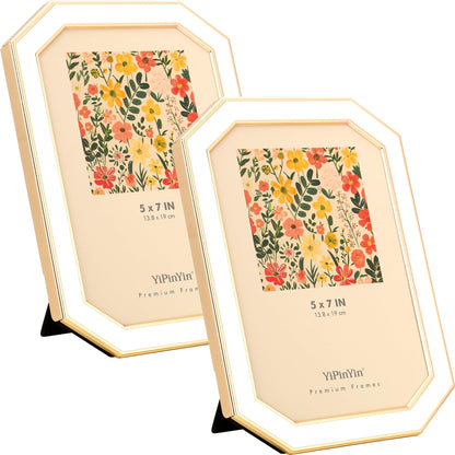YiPinYin 5x7''Jasper Green Enamel Picture Frames with Gold-Plated Metal Frame Design,HD-Real Glass & Velvet Back,for Countertop,Tabletop Display,Bookshelf,Wall Décor