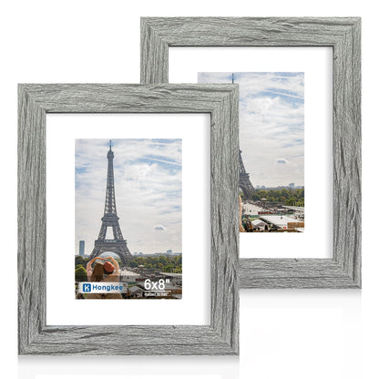Hongkee 8x11 Picture Frame Set of 2, Real Glass, Rustic Brown Wood Frame