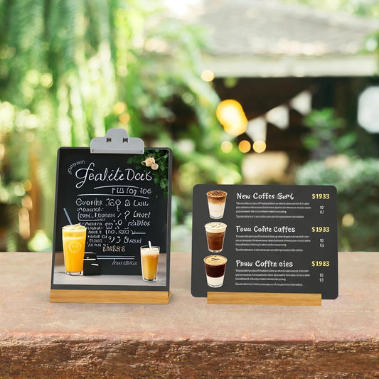 2 Pack 8.6x11.7 in Small Chalkboard Signs with Wood Base for Tabletop Decor Double Sided Mini Chalkboard for Restaurant Food Menu, Message Board, Wedding Party