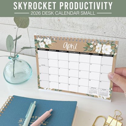 Small Desk Calendar 2026-2027 Standing Flip - 2026 Desk Calendar Small