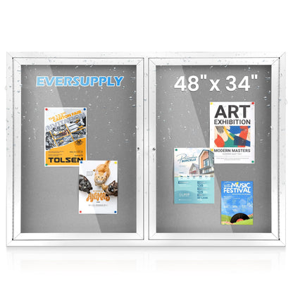 36x24 in Outdoor Bulletin Board Enclosed Display Case, Grey Felt & Black