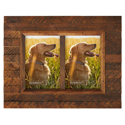 Eosglac Wooden 5x7 inch Picture Frame, Wood Plank Design with Rustic Brown Finish, Wall Mounting or Tabletop Display, Handmade Photo Frame