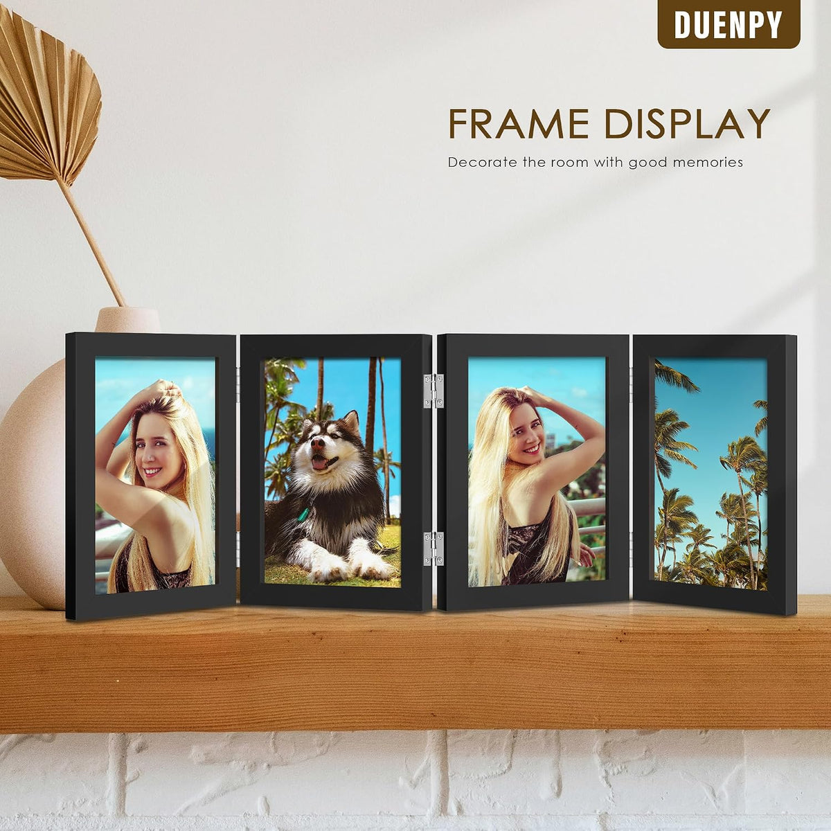 DUENPY 4 Folding 5x7 Accordion Wood Frame Plexiglass Black