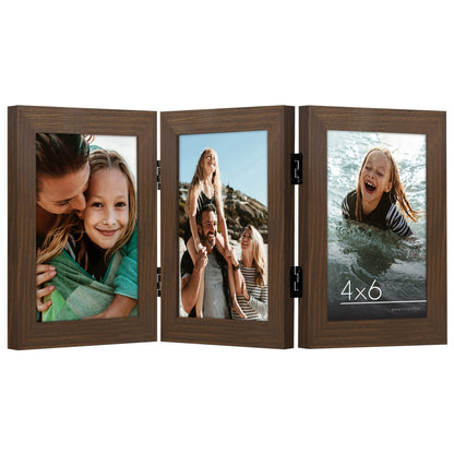 Americanflat Hinged 8x10 Picture Frame with Shatter-Resistant Glass - Double Picture Frames with Engineered Wood - Signature Collection - Photo Frame for Tabletop Display - Black