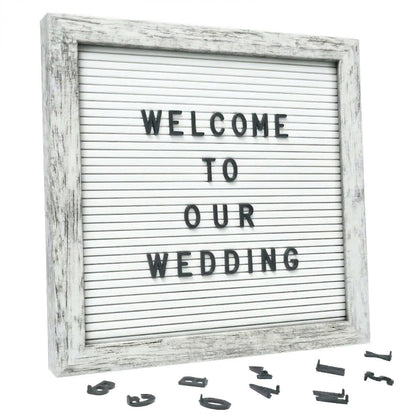 White Felt Letter Board 10x10in, 336 Letters, Wood Frame Message Board