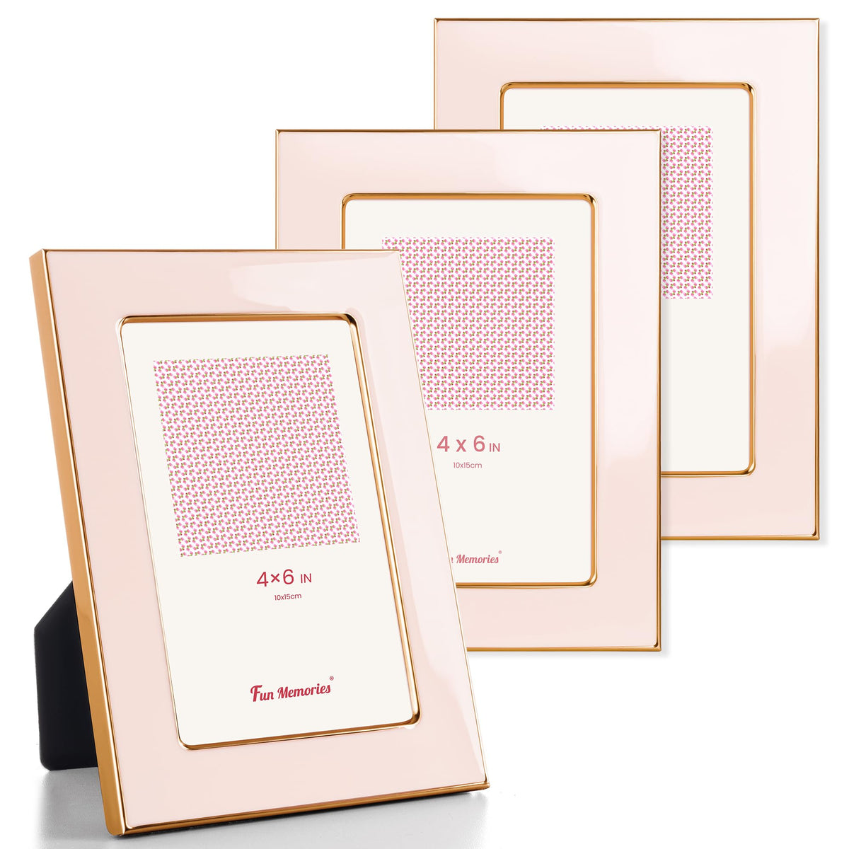 Fun Memories 4x6 Enamel Picture Frame with HD-Tempered Glass, Gold Metal Edge with Easel, Vertical & Horizontal Display, Wall and Tabletop Display Family Photo Gallery (White Enamel,1P)