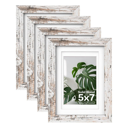 Egofine 8x10 Picture Frames Set of 4, Made of Solid Wood Covered by Plexiglass 4x6 and 5x7 with Mat or 8x10 without Mat, for Table Top Display and Wall Mounting Photo Frame Black