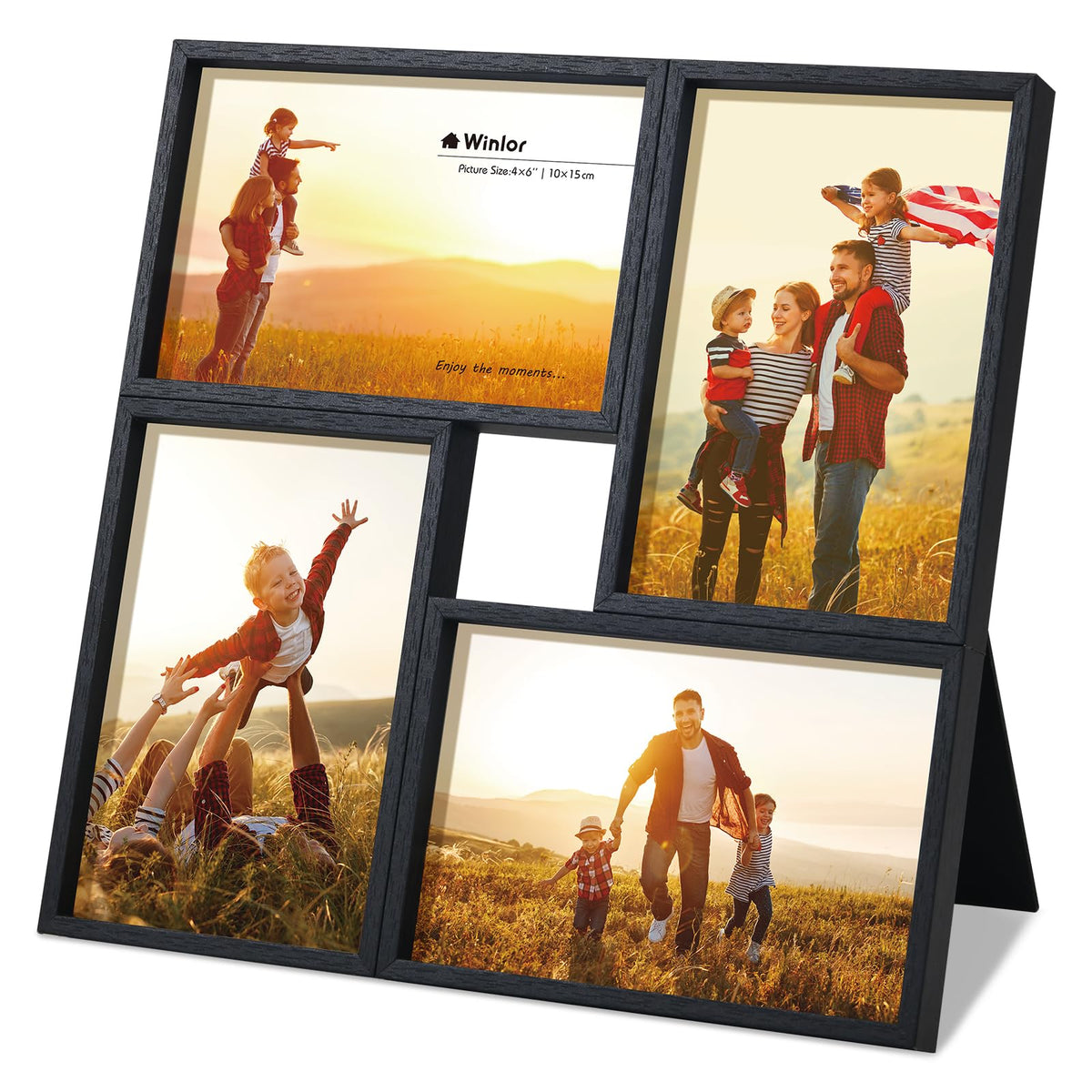 3.5x5 Collage Picture Frame 4 Openings, FSC Certified MDF Wood Family Photo Frame with HD Glass for Desktop & Wall Mount, Multi Picture Frames Set for Baby Nursery Room Decor, Natural