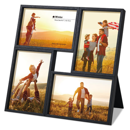 3.5x5 Collage Picture Frame 4 Openings, FSC Certified MDF Wood Family Photo Frame with HD Glass for Desktop & Wall Mount, Multi Picture Frames Set for Baby Nursery Room Decor, Natural