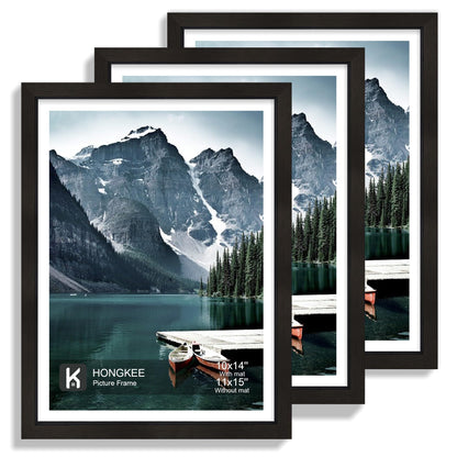 Hongkee 12x12 White Picture Frames Set of 3, Real Glass, Wood Frame,Mat 8x8