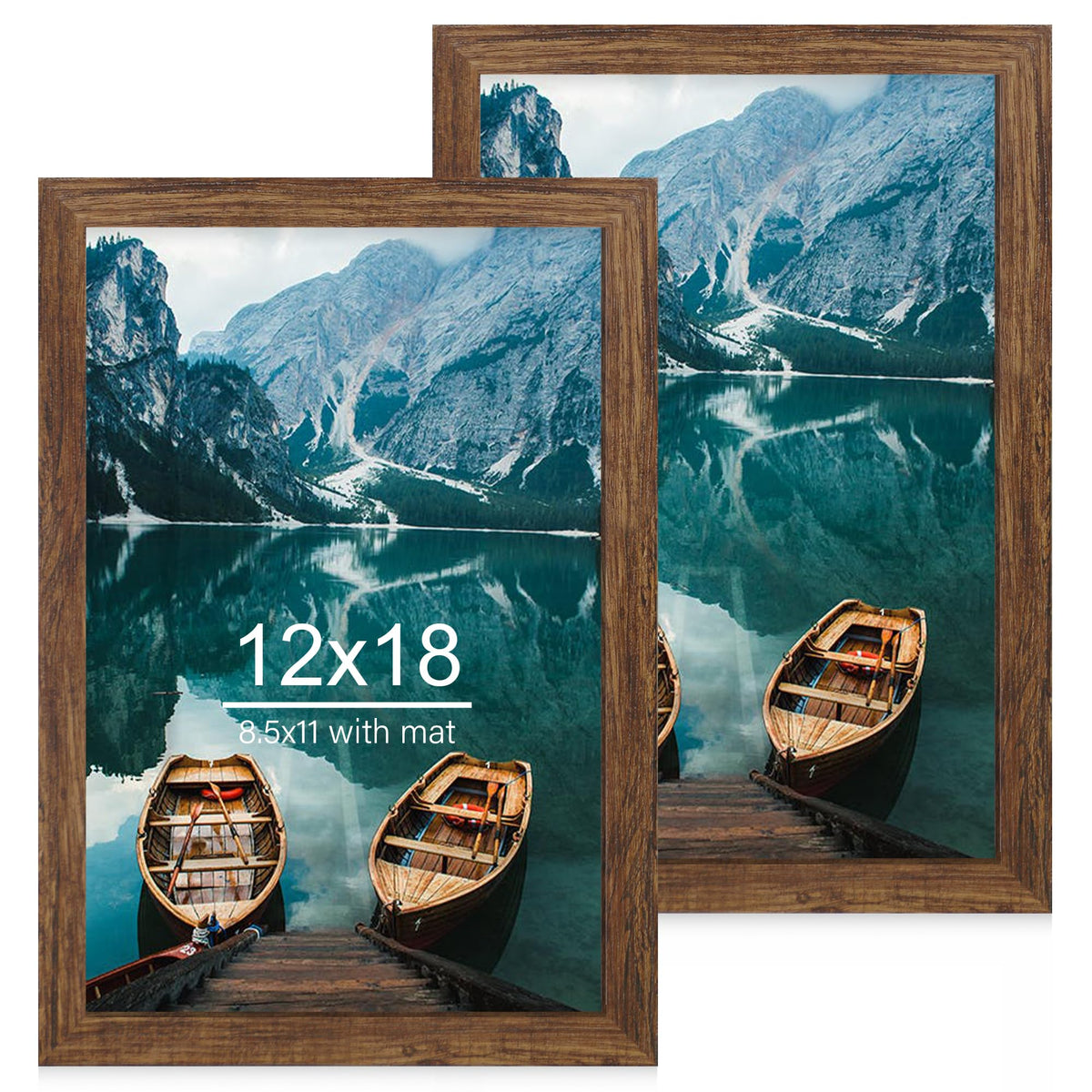 Hongkee 8x11 Picture Frame Set of 2, Real Glass, Rustic Brown Wood Frame
